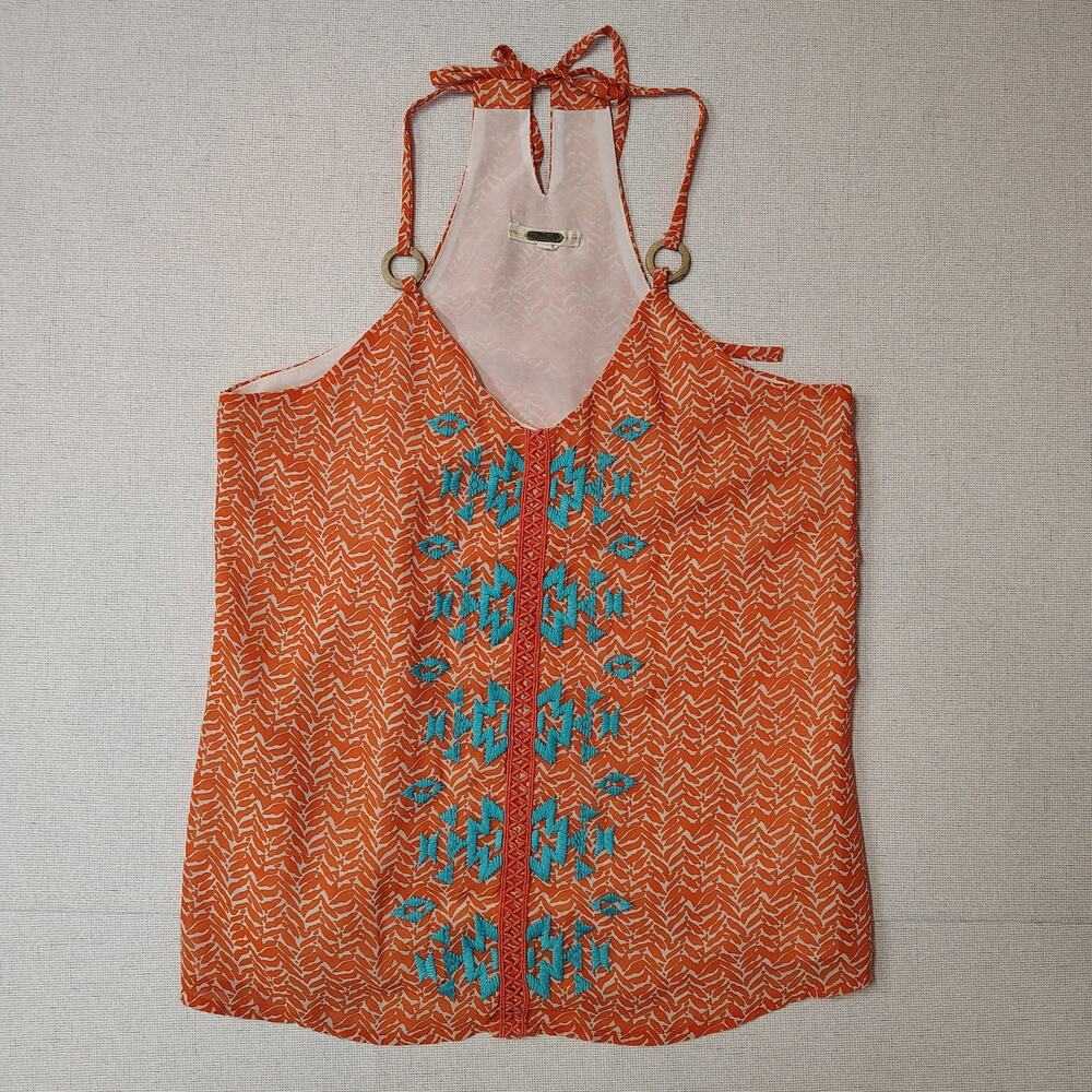 Miss Me S Orange Turquoise Embroidered Halter Tank Boho Western Y2K